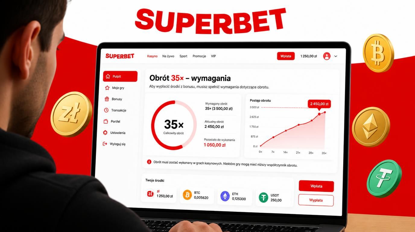 użytkownik patrzy na licznik obrotu 35× w interfejsie kasyna