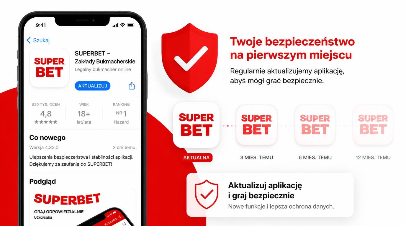 Telefon z opcją „Aktualizuj wersję”, tarcza bezpieczeństwa, ikona ostatniej wersji aplikacji